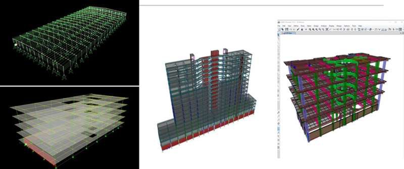 3D structural models analysed in ETABS
